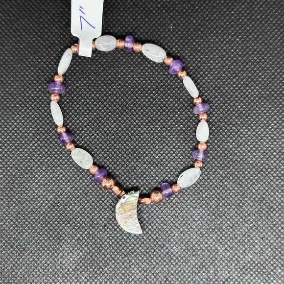 Abalone moon Amethyst rainbow moon stone bracelet stretchy handmade - Picture 7 of 12